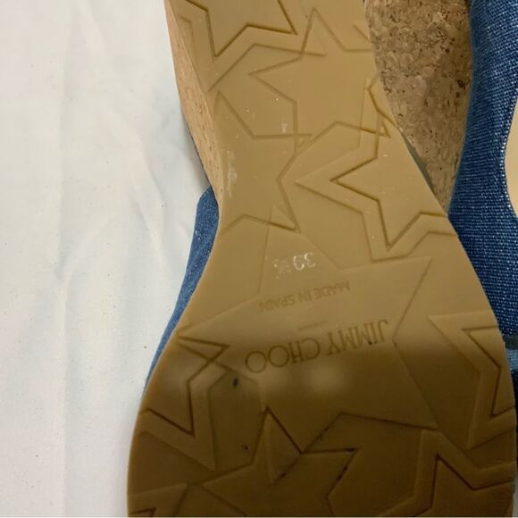 Jimmy Choo Amely 105 Slingback Sandals Denim Cork Wedges size 39.5 - Picture 8 of 13